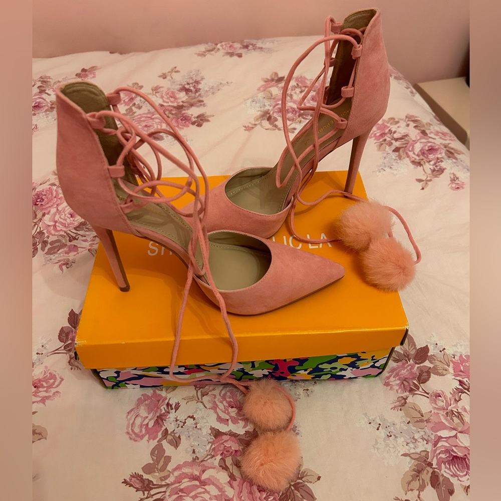 Pink Barbie Heels Kiola 9 shoe republic la stiletto closed toe lace up cute
